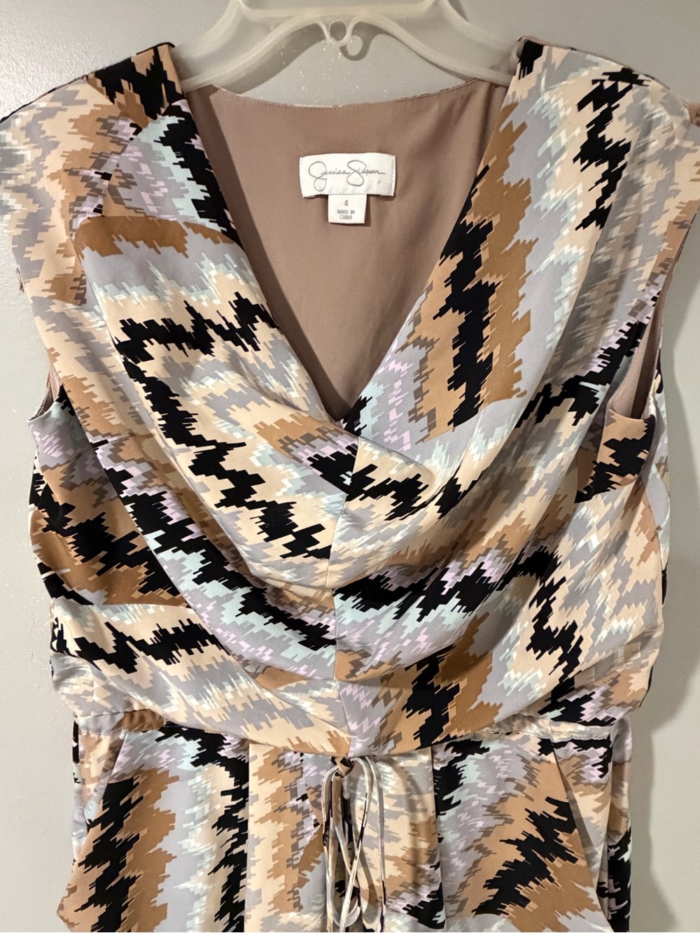 Jessica Simpson Multicolor High Low Dress - Tan, Black, Cream